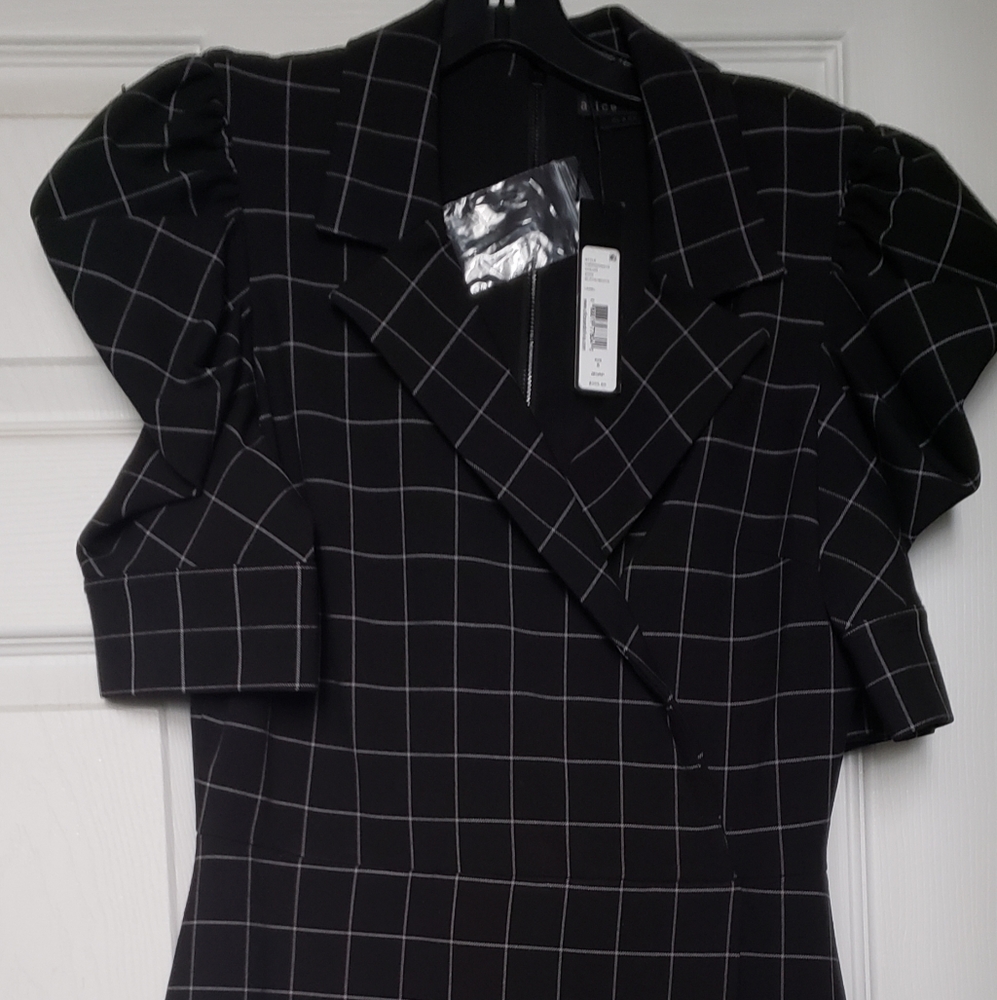 Alice + Olivia Black and White Checkered Midi Dress